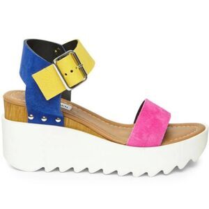 Steve Madden Multicolor Suede Platform Sandals - Blue, Yellow, Pink